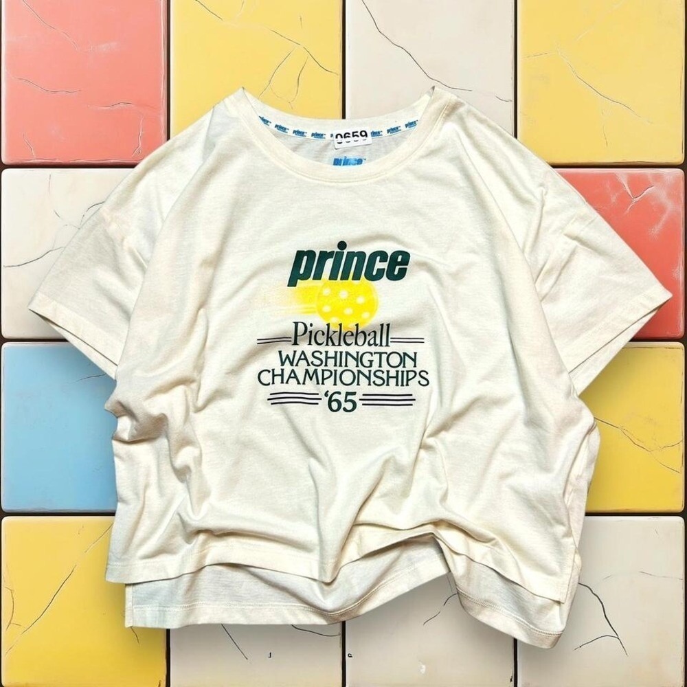 Y2K Prince Pickleball Crop Top Shirt Cream 65 Championship Graphic Tee S Womanm‎